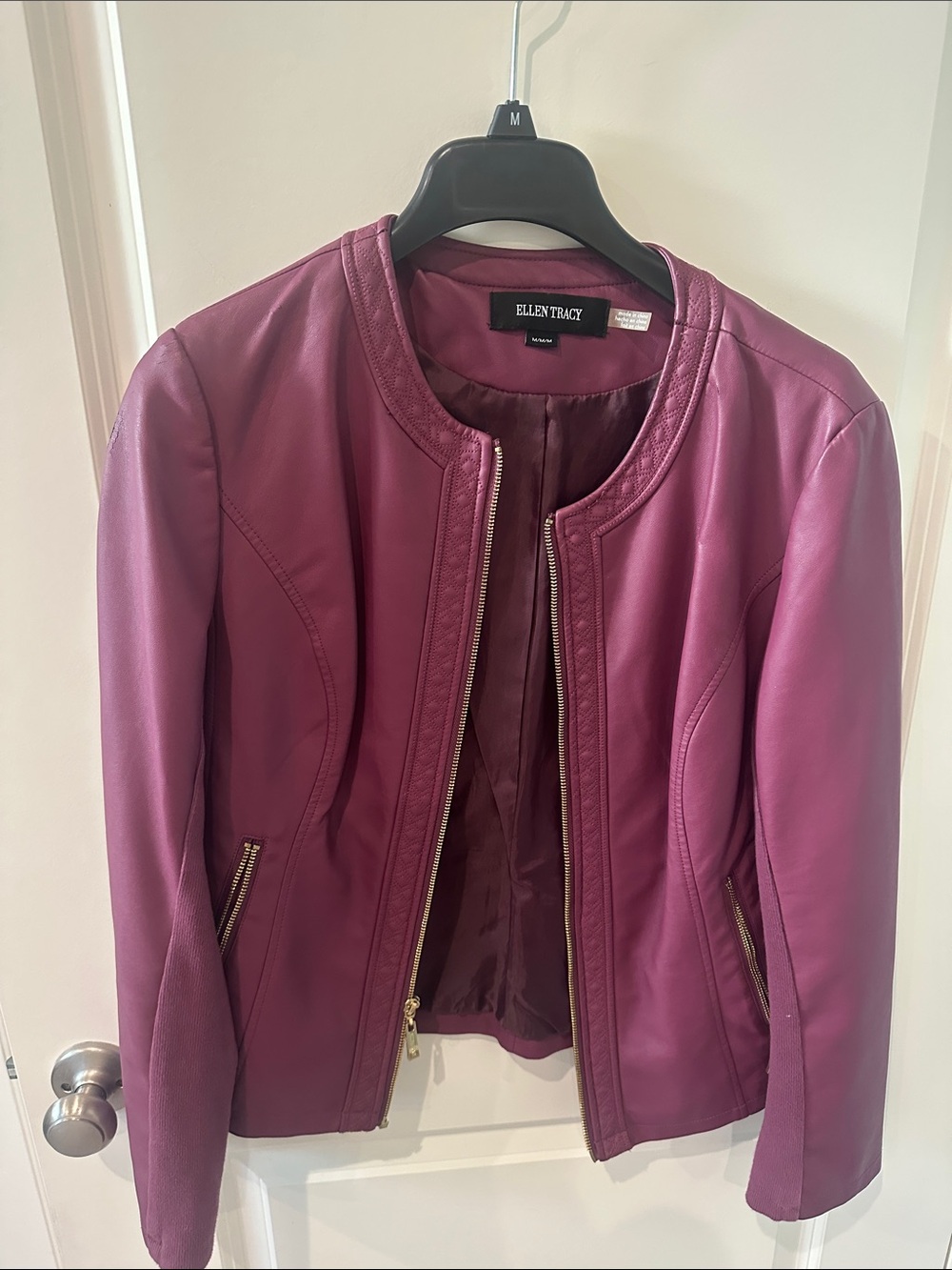 Ellen Tracy Plum Leather Zip-Front Jacket